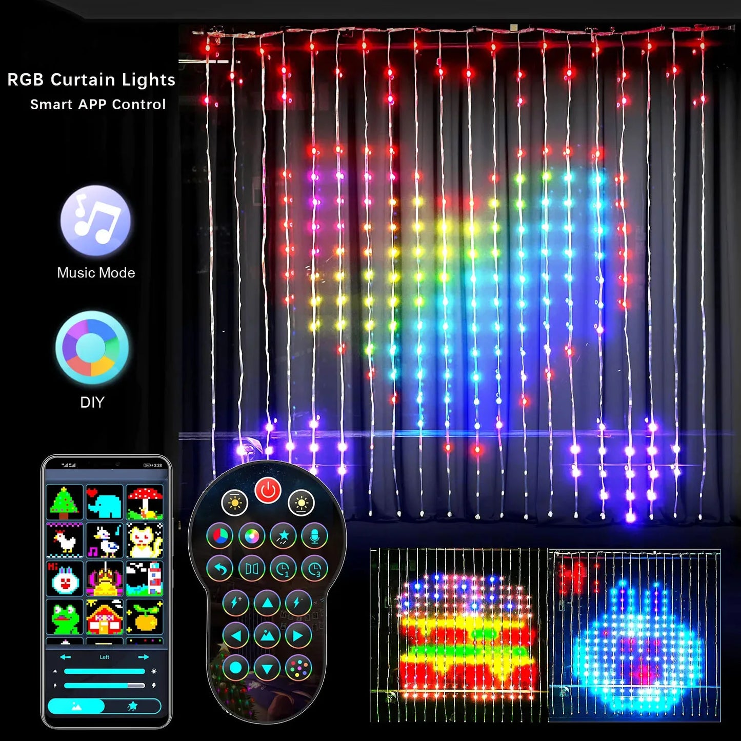 Bluetooth LED RGB Curtain String Lights