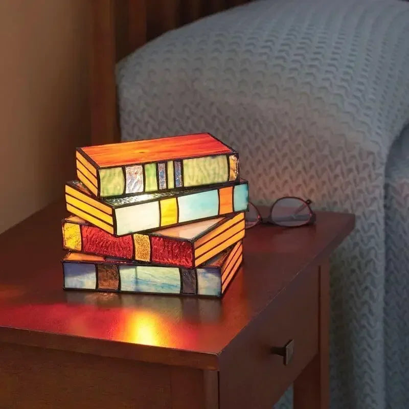 Stained Glass Stacked Book Lamp